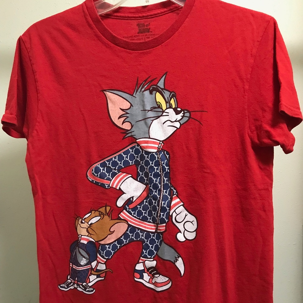 Tom and Jerry, Small, RED, Graphic Mens Shirt